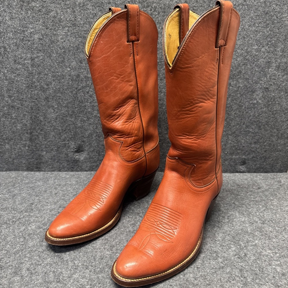 Justin 1111 Men's 8.5 D Brown Leather Cowboy Western Boots Cognac Vintage